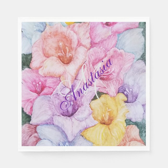 GLAMOROUS GLADIOLA FLOWERS MONOGRAM PARTY PAPPERSSERVETT (Framsidan)