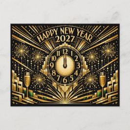 Glamorous Gold Art Deco Midnight New Year Helg Vykort