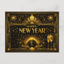 Glamorous Gold Black Art Deco New Year Helg Vykort
