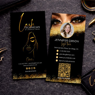 Glamorous Gold & Black Lash Tech QR Code Visitkort