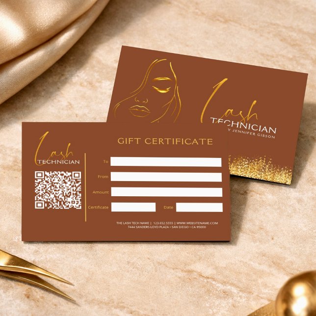 Glamorous Gold & Brown Lash Tech  Gift Certificate (Skapare uppladdad)