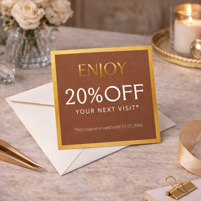 Glamorous Gold & Brown Lash Tech  Rabattkort (Skapare uppladdad)