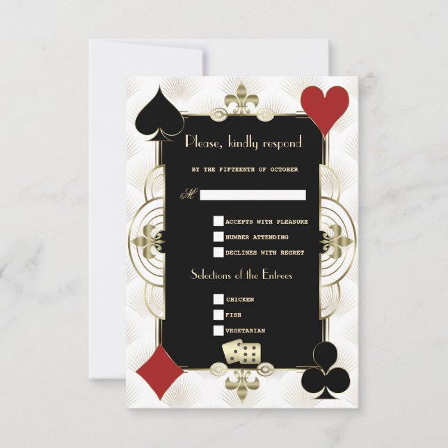 Glamorous Gold Casino Vegas Poker Wedding OSA Kort (Framsida)