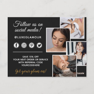 Glamorous Gold Eye Lash Brow Bar 4-Foto Marknadsfö Vykort