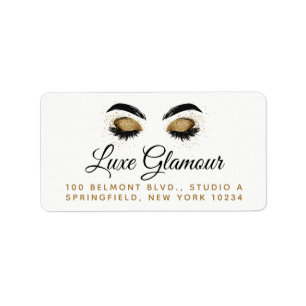 Glamorous Gold Eye Lashes Brows Makeup Bar Adress Adressetikett