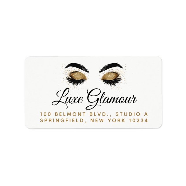 Glamorous Gold Eye Lashes Brows Makeup Bar Adress Adressetikett (Framsidan)