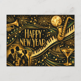 Glamorous Gold Jazz Art Deco New Year Helg Vykort