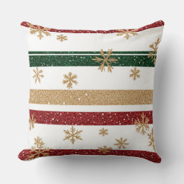 Glamorous Gold Snowflake Stripe Kudde