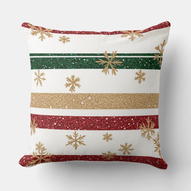 Glamorous Gold Snowflake Stripe Kudde (Framsida)
