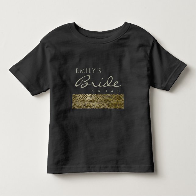 GLAMOROUS GULD BLACK MOSAIC BRIDE SQUAD MONOGRAM T SHIRT (Framsida)