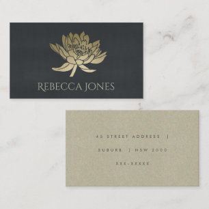 GLAMOROUS GULD BLUE BLACK LOTUS BLOMMIGT ADRESS VISITKORT