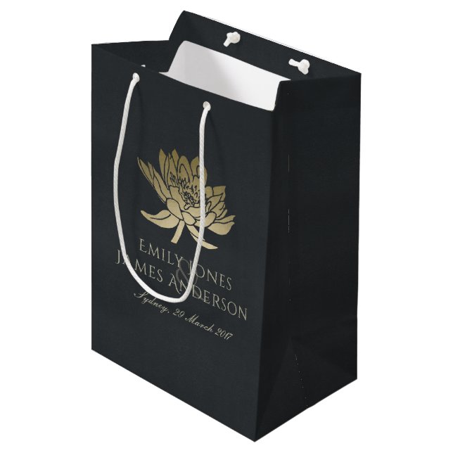 GLAMOROUS GULD BLUE BLACK LOTUS BLOMMIGT BRÖLLOP (Framsidan Vinklad)