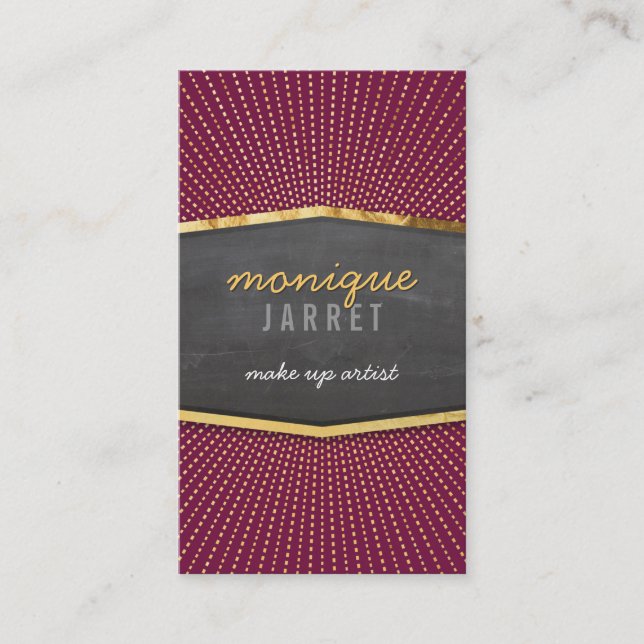 GLAMOROUS guld foil art deco sunburst maronröd Visitkort (Framsida)