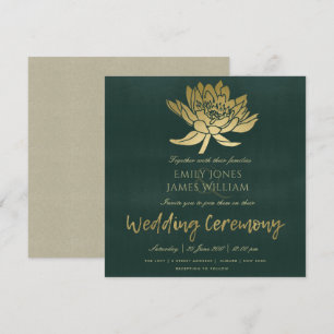 GLAMOROUS GULD MÖRK GRÖNT LOTUS BLOMMIGT BRÖLLOP INBJUDNINGAR