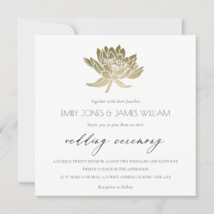 GLAMOROUS GULD WHITE KRAFT LOTUS BLOMMIGT BRÖLLOP INBJUDNINGAR