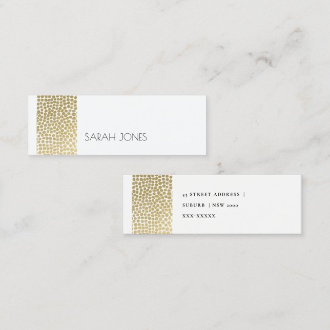 GLAMOROUS GULD WHITE MOSAIC DOTS ADRESS MINI VISITKORT (Fram/baksida)