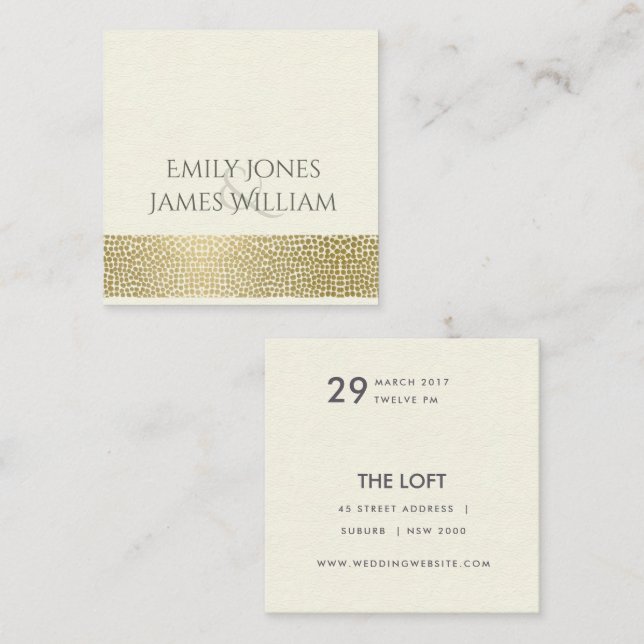 GLAMOROUS GULD WHITE MOSAIC DOTS BRÖLLOP FYRKANTIGT VISITKORT (Fram/baksida)