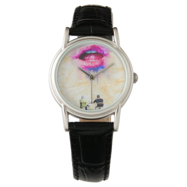  Glamorous Pink Lip Illustration Armbandsur (Framsida)