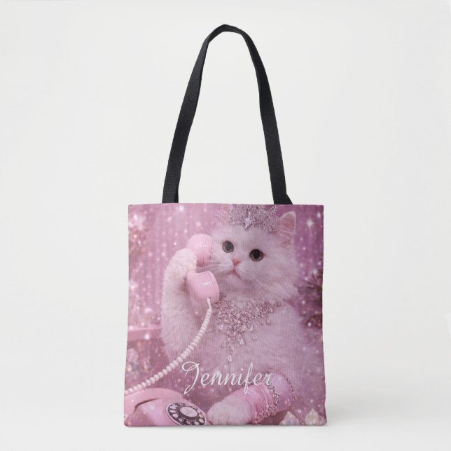 Glamorous Princess Cat Using Telephone             Tygkasse (Framsida)