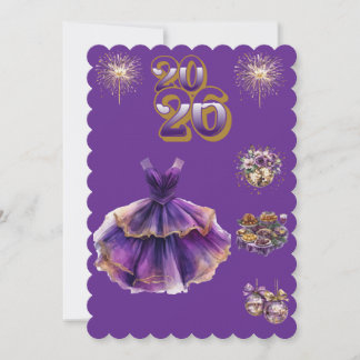 Glamorous Purple & Gold New Year 2026 Invitation Inbjudningar