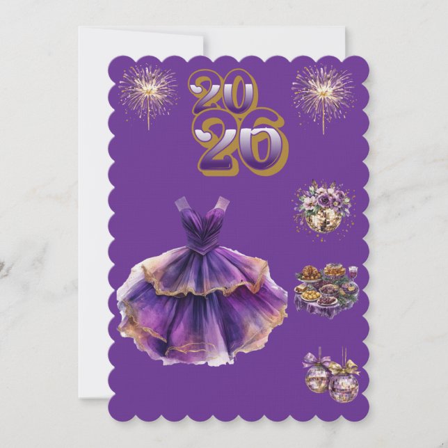 Glamorous Purple & Gold New Year 2026 Invitation Inbjudningar (Framsida)