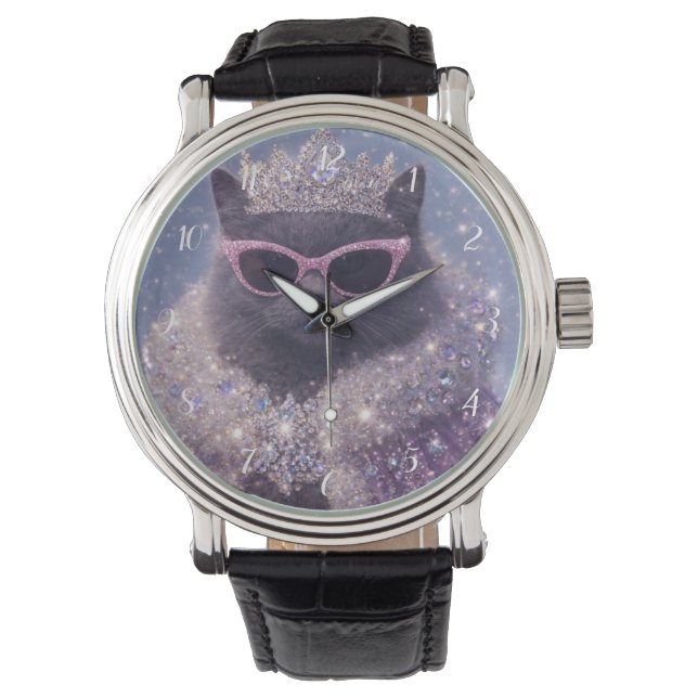 Glamorous Queen Cat Sparkling Fantasy Portrait     Armbandsur (Framsida)