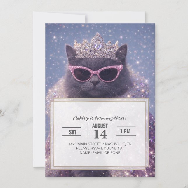 Glamorous Queen Cat Sparkling Fantasy Portrait     Inbjudningar (Framsida)