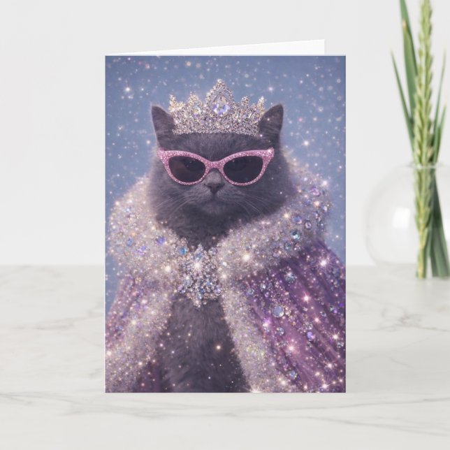 Glamorous Queen Cat Sparkling Fantasy Portrait     Kort (Framsida)