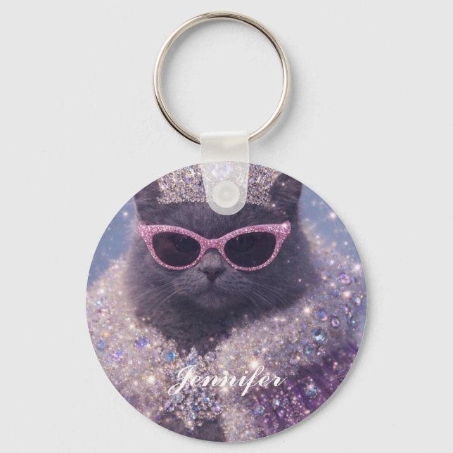 Glamorous Queen Cat Sparkling Fantasy Portrait     Nyckelring (Framsida)