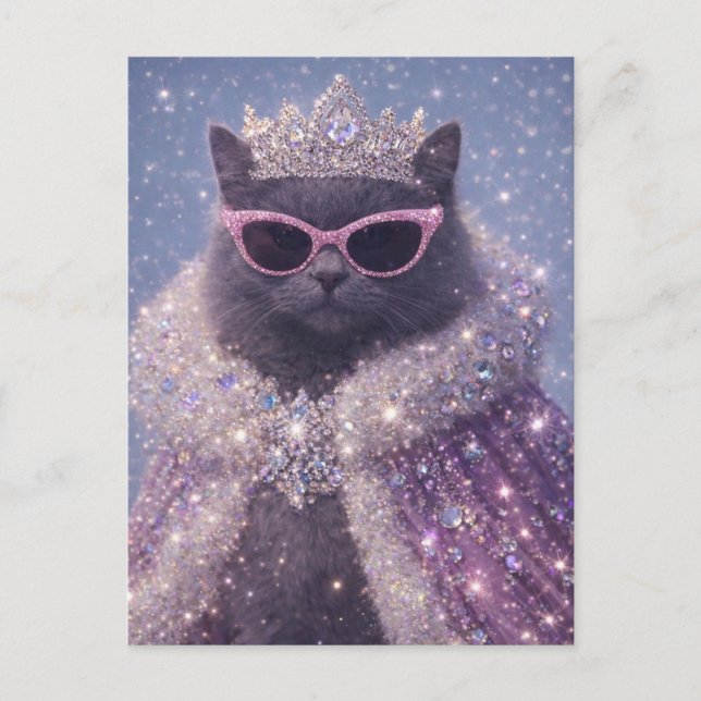 Glamorous Queen Cat Sparkling Fantasy Portrait     Vykort (Framsida)
