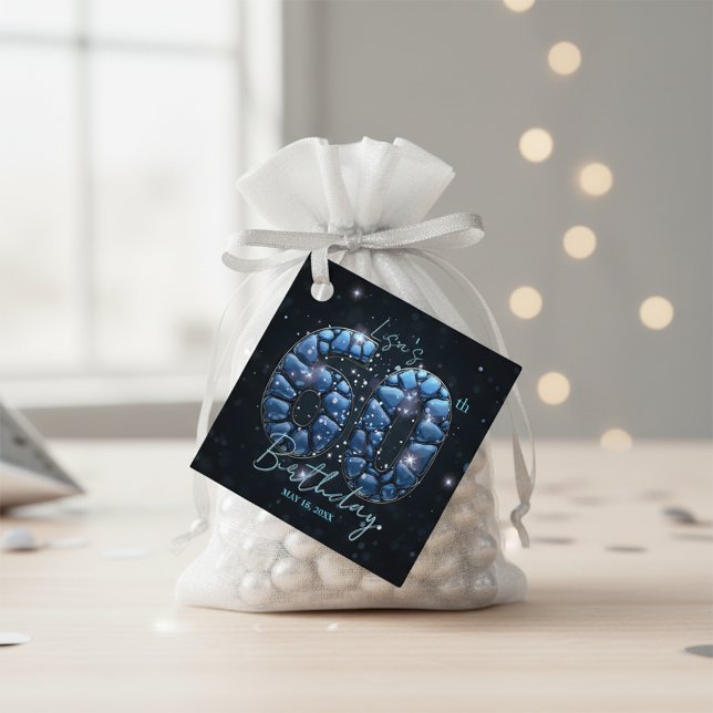 Glamorous Sapphire Blue Jewel Mosaic 60th Birthday Gåvor Etiketter (Skapare uppladdad)