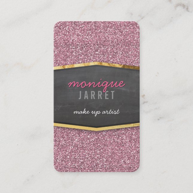 GLAMOROUS söt guld-kritpanel, glitter rosa Visitkort (Framsida)