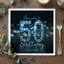 Glamorous Sparkly Teal Blue Diamonds 50th Birthday Pappersservett