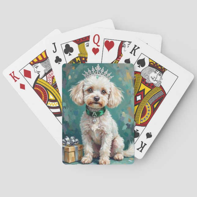 Glamorous White Poodle Princess Christmas Art Casinokort (Baksidan)