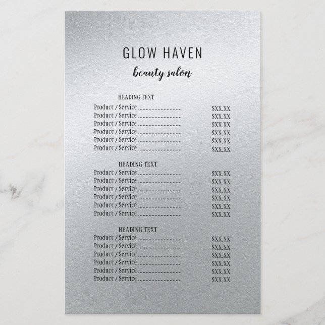 Glamors Silver Beauty Salon Flygblad (Framsidan)