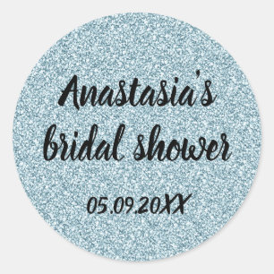Glamour Bröllopsfest Blå Silver Glitter Gnistrar Runt Klistermärke