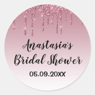 Glamour Bröllopsfest Ljusa Lila Rosa Guld Glitterd Runt Klistermärke