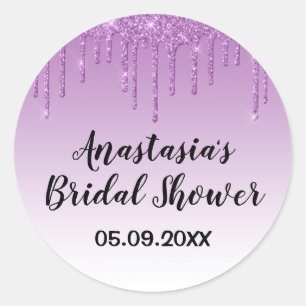 Glamour Bröllopsfest Ljusröda Glitterdroppar Glitt Runt Klistermärke