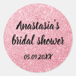 Glamour Bröllopsfest Rosa Rosa Guld Glitter Gnistr Runt Klistermärke