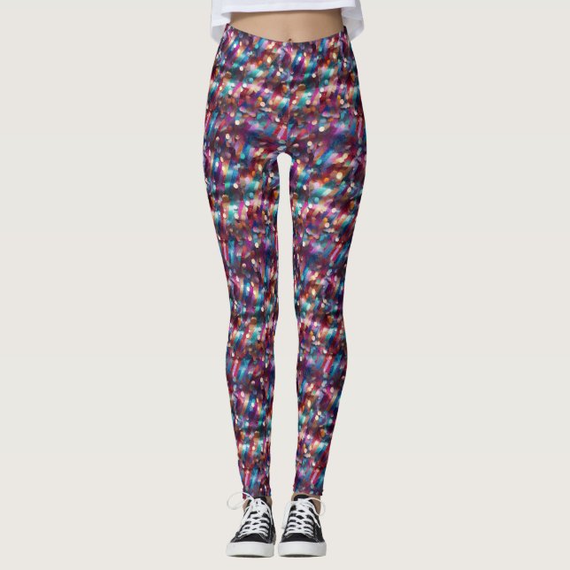 Glamour Färgglad Glittrig Gnistrande Lila Glitter Leggings (Framsida)