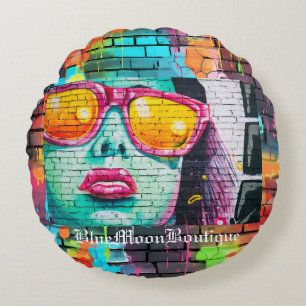Glamour Girl Graffiti Rund Kudde