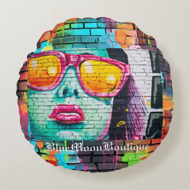 Glamour Girl Graffiti Rund Kudde (Framsidan)