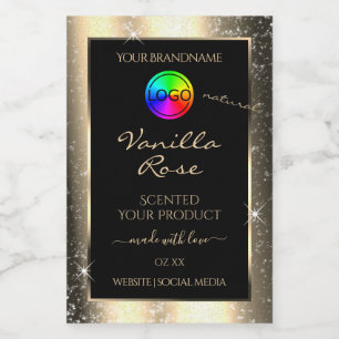 Glamour Gold Glitter Ram Produktetikett med Logo Mat Etikett