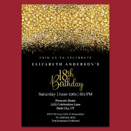 Glamour Gold Jeweled Glitter 18th Birthday Inbjudningar