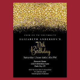Glamour Gold Jeweled Glitter 70th Birthday Inbjudningar