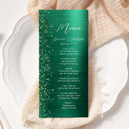 Glamour Grön Glitter Borstad Metall Bröllop Meny