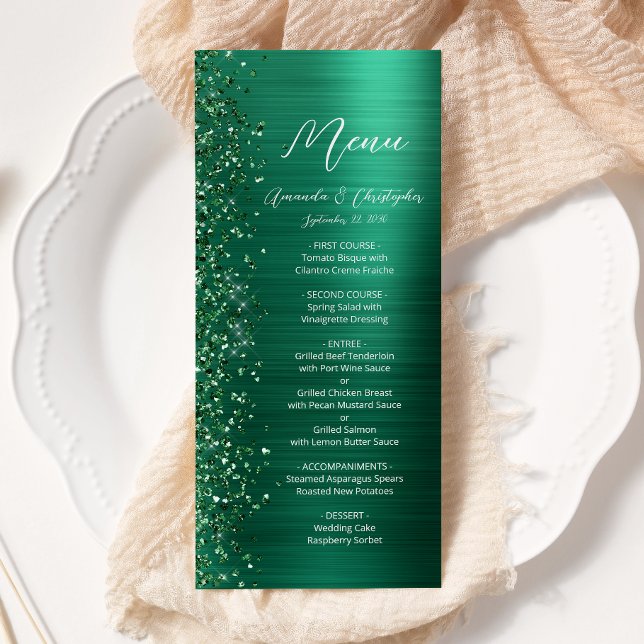 Glamour Grön Glitter Borstad Metall Bröllop Meny (Skapare uppladdad)