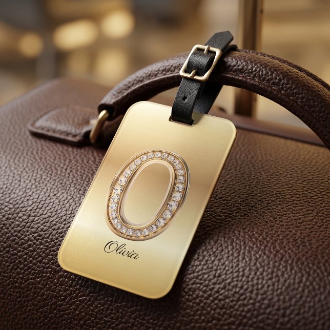 Glamour Guld Diamant Monogram Första Bokstaven O Bagagebricka (Skapare uppladdad)