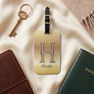 Glamour Guld Diamant Monogram Initial Bokstav H Bagagebricka