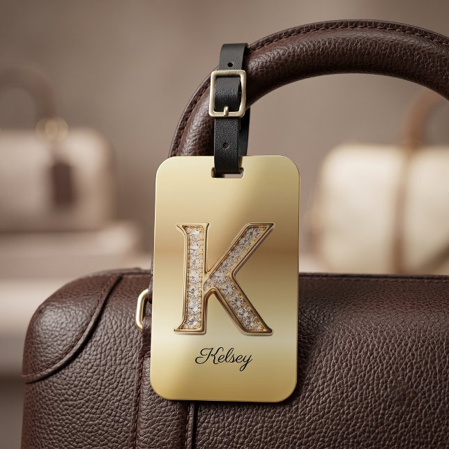 Glamour Guld Diamant Monogram Initial Bokstav K Bagagebricka (Skapare uppladdad)
